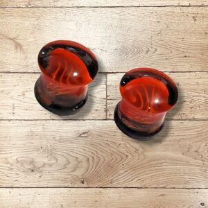 Red and Black Jellyfish Solid Glass Gauges Plugs Ear Decor Size 1/2 inch 11mm